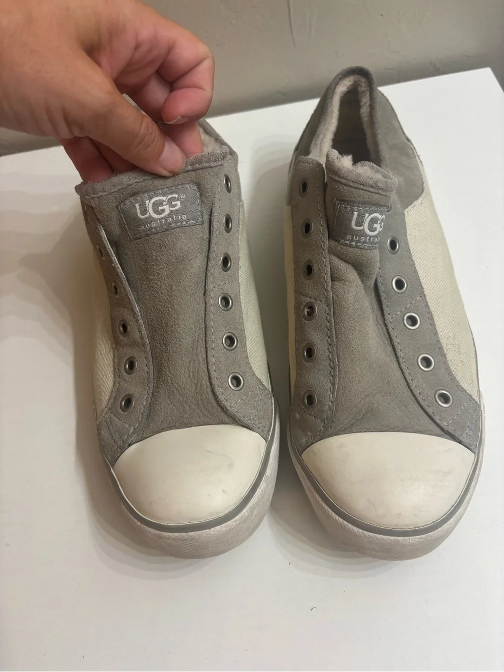 UGG Australia Grey Suede & Canvas Fleece-Lined Sneakers - Size 8